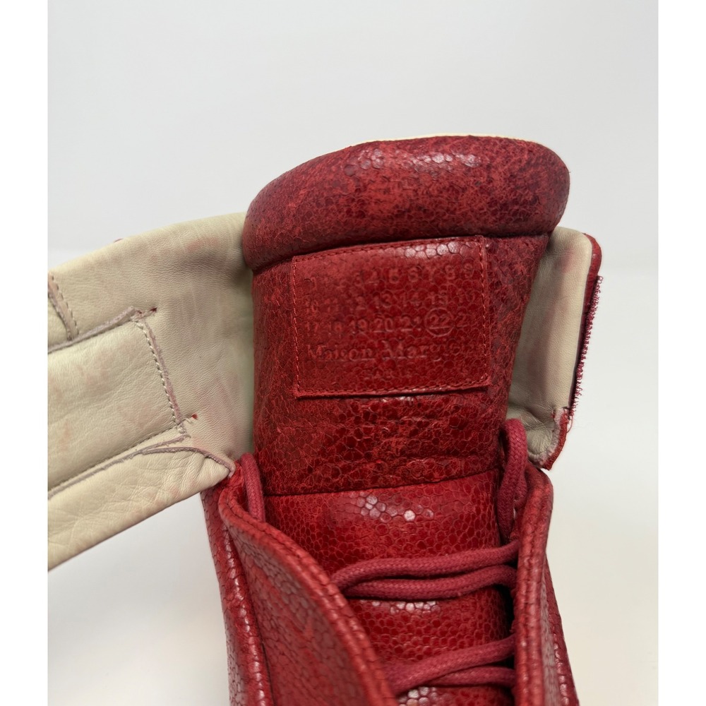 Maison Margiela Future High Sneaker Pebbled Red Leather Size 10 US 43 EU - Picture 7 of 10
